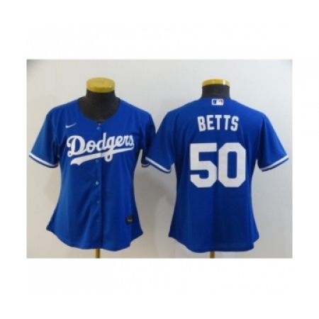 Women Los Angeles Dodgers #50 Mookie Betts Royal 2020 Cool Base Jersey