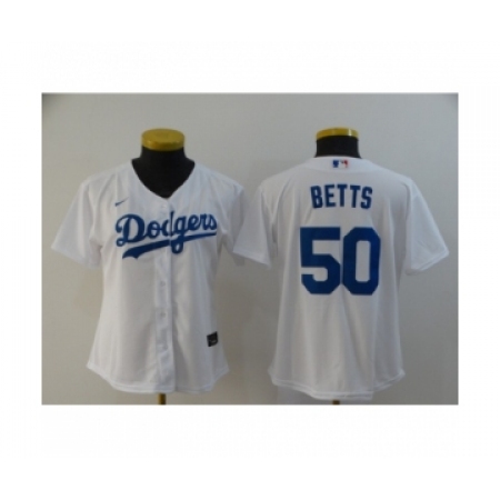 Women Los Angeles Dodgers #50 Mookie Betts White 2020 Cool Base Jersey
