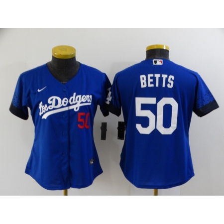 Women's Nike Los Angeles Dodgers #50 Mookie Betts Blue City Player Jersey