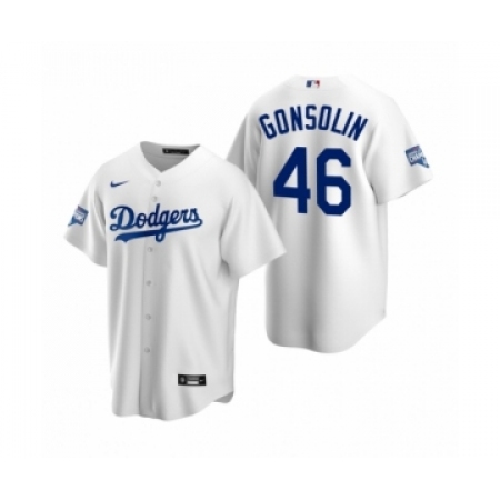 Men's Los Angeles Dodgers #46 Tony Gonsolin White 2020 World Series Champions Replica Jersey