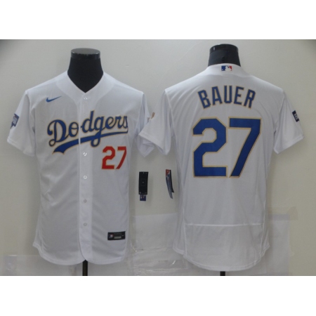 Men's Los Angeles Dodgers #27 Trevor Bauer White Nike World Series Champions Authentic Jersey