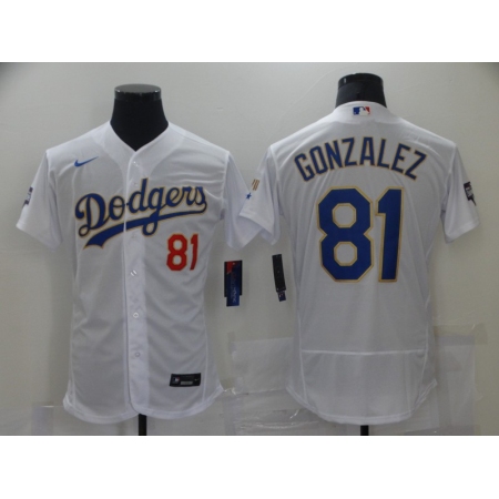 Men's Los Angeles Dodgers #81 Victor Gonzalez White Gold Authentic Jersey