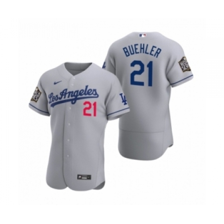 Men's Los Angeles Dodgers #21 Walker Buehler Nike Gray 2020 World Series Authentic Road Jersey