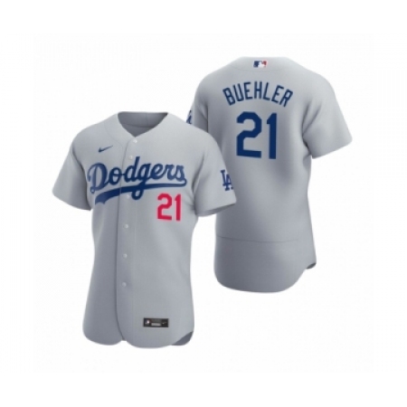 Men's Los Angeles Dodgers #21 Walker Buehler Nike Gray Authentic 2020 Alternate Jersey