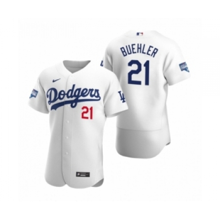 Men's Los Angeles Dodgers #21 Walker Buehler White 2020 World Series Champions Authentic Jersey
