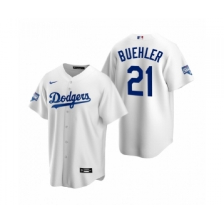 Men's Los Angeles Dodgers #21 Walker Buehler White 2020 World Series Champions Replica Jersey