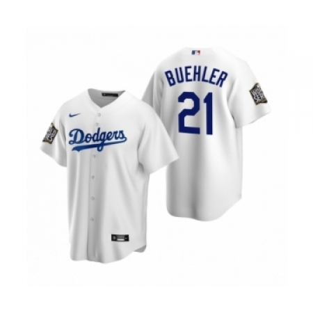 Men's Los Angeles Dodgers #21 Walker Buehler White 2020 World Series Replica Jerse
