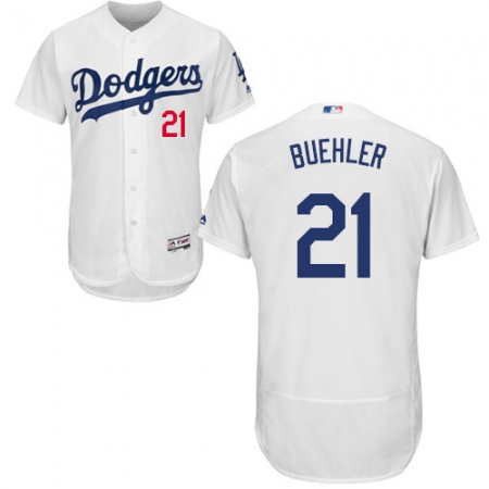 Men's Majestic Los Angeles Dodgers #21 Walker Buehler White Home Flex Base Authentic Collection MLB Jersey