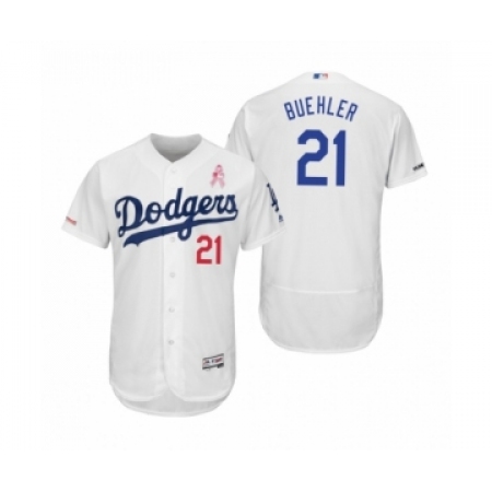 Men's Walker Buehler Los Angeles Dodgers #21 White 2019 Mothers Day Flex Base Home Jersey