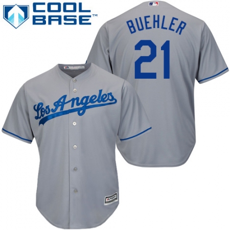 Youth Majestic Los Angeles Dodgers #21 Walker Buehler Authentic Grey Road Cool Base MLB Jersey