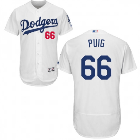 Men's Majestic Los Angeles Dodgers #66 Yasiel Puig White Home Flex Base Authentic Collection MLB Jersey
