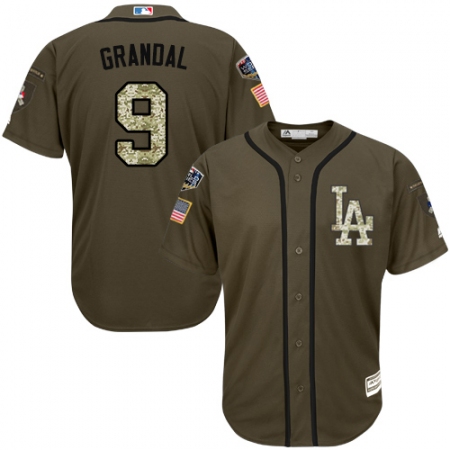 Men's Majestic Los Angeles Dodgers #9 Yasmani Grandal Authentic Green Salute to Service 2018 World Series MLB Jersey