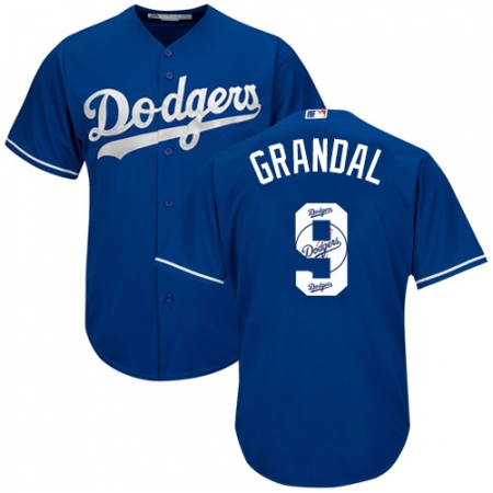 Men's Majestic Los Angeles Dodgers #9 Yasmani Grandal Authentic Royal Blue Team Logo Fashion Cool Base MLB Jersey