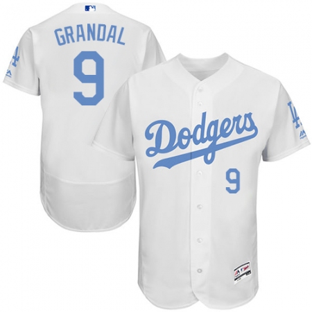 Men's Majestic Los Angeles Dodgers #9 Yasmani Grandal Authentic White 2016 Father's Day Fashion Flex Base MLB Jersey