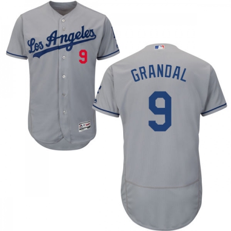 Men's Majestic Los Angeles Dodgers #9 Yasmani Grandal Grey Flexbase Authentic Collection MLB Jersey