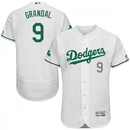 Men's Majestic Los Angeles Dodgers #9 Yasmani Grandal White Celtic Flexbase Authentic Collection MLB Jersey