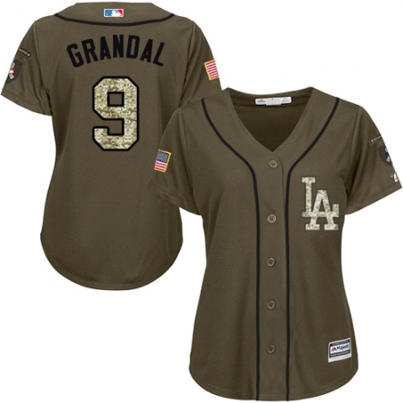 Women's Majestic Los Angeles Dodgers #9 Yasmani Grandal Authentic Green Salute to Service MLB Jersey