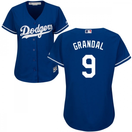 Women's Majestic Los Angeles Dodgers #9 Yasmani Grandal Authentic Royal Blue Alternate Cool Base MLB Jersey