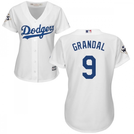 Women's Majestic Los Angeles Dodgers #9 Yasmani Grandal Authentic White Home 2017 World Series Bound Cool Base MLB Jersey