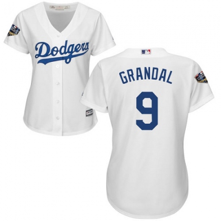 Women's Majestic Los Angeles Dodgers #9 Yasmani Grandal Authentic White Home Cool Base 2018 World Series MLB Jersey