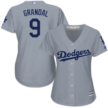 Women's Majestic Los Angeles Dodgers #9 Yasmani Grandal Replica Grey Road Cool Base MLB Jersey