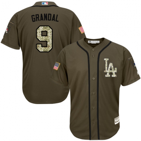 Youth Majestic Los Angeles Dodgers #9 Yasmani Grandal Authentic Green Salute to Service MLB Jersey