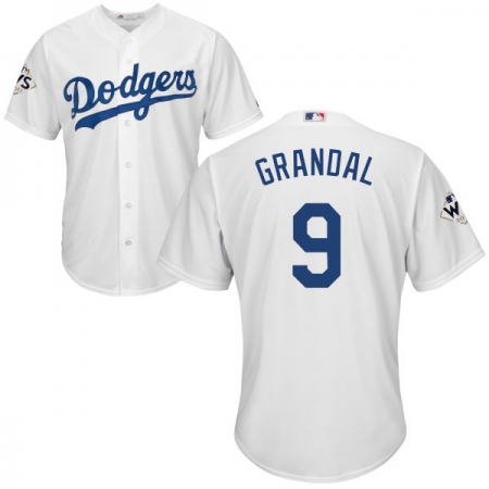 Youth Majestic Los Angeles Dodgers #9 Yasmani Grandal Authentic White Home 2017 World Series Bound Cool Base MLB Jersey